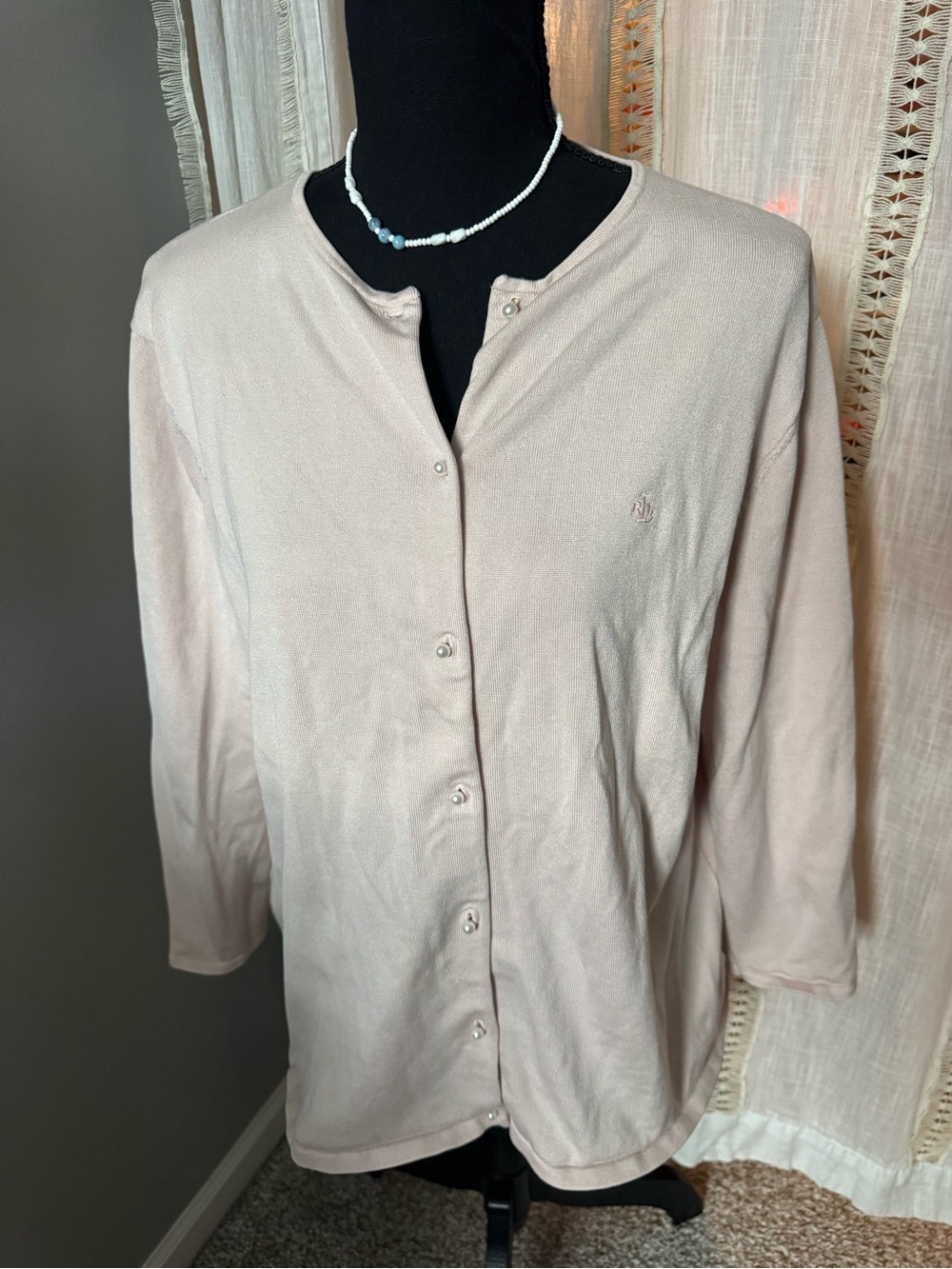 Lauren Ralph Lauren Light Pink Women’s Pearl Buttons Cardigan